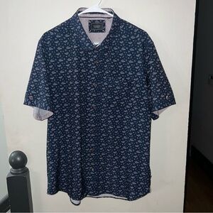 7 Diamonds Men’s Navy Print 4-Way Stretch Short Sleeve Button-Up Shirt - XL